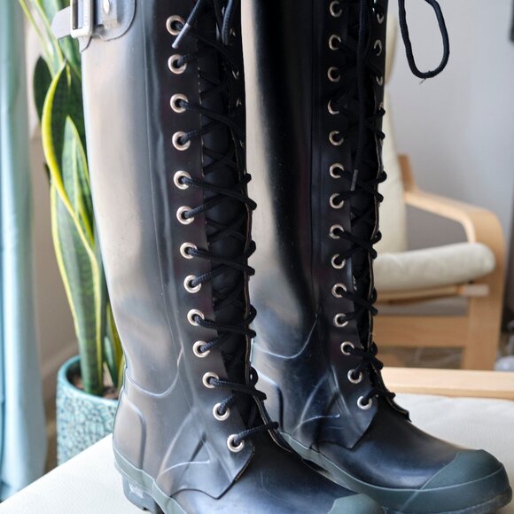 HUNTER Watling Black Lace-Up Rain Boots 6 - Picture 15 of 15